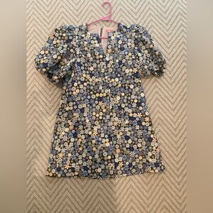 THML Small Floral Blue Dress with Puff Sleeves